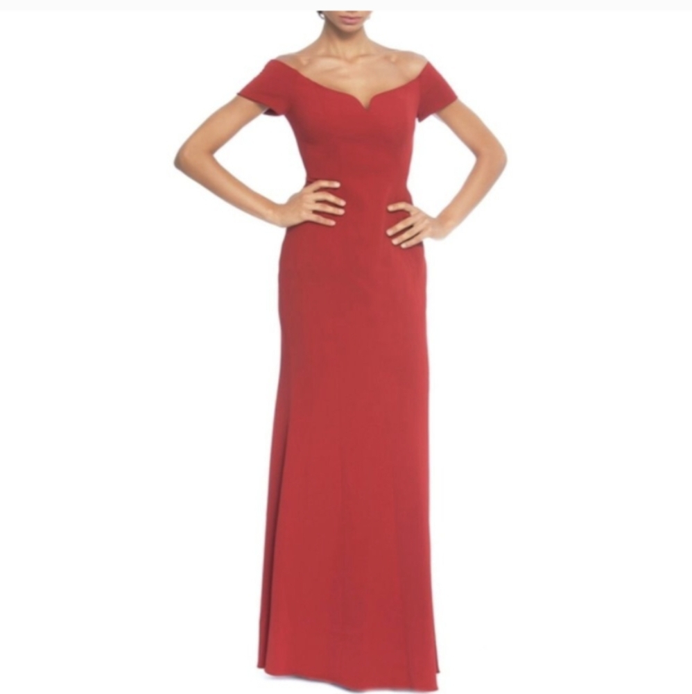 Calvin Klein red off shoulder maxi dress gown padded bust size 14